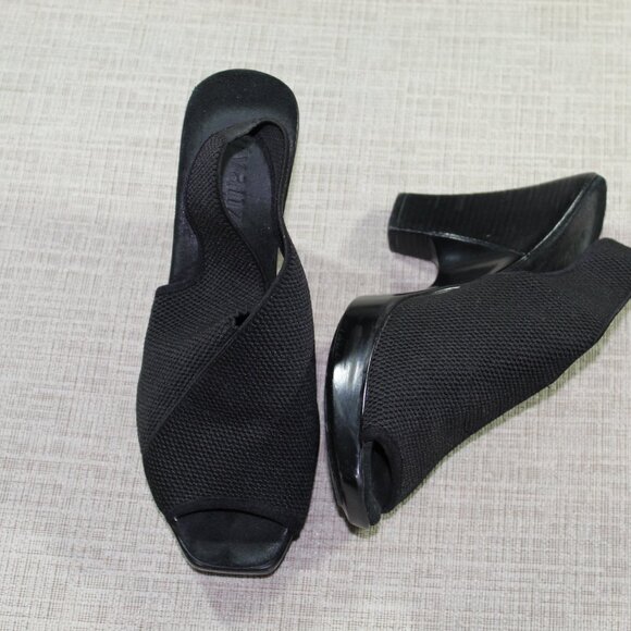 Vivanz Size 9 Black Stretch Square Peep Toe 4" Heels - Picture 1 of 7